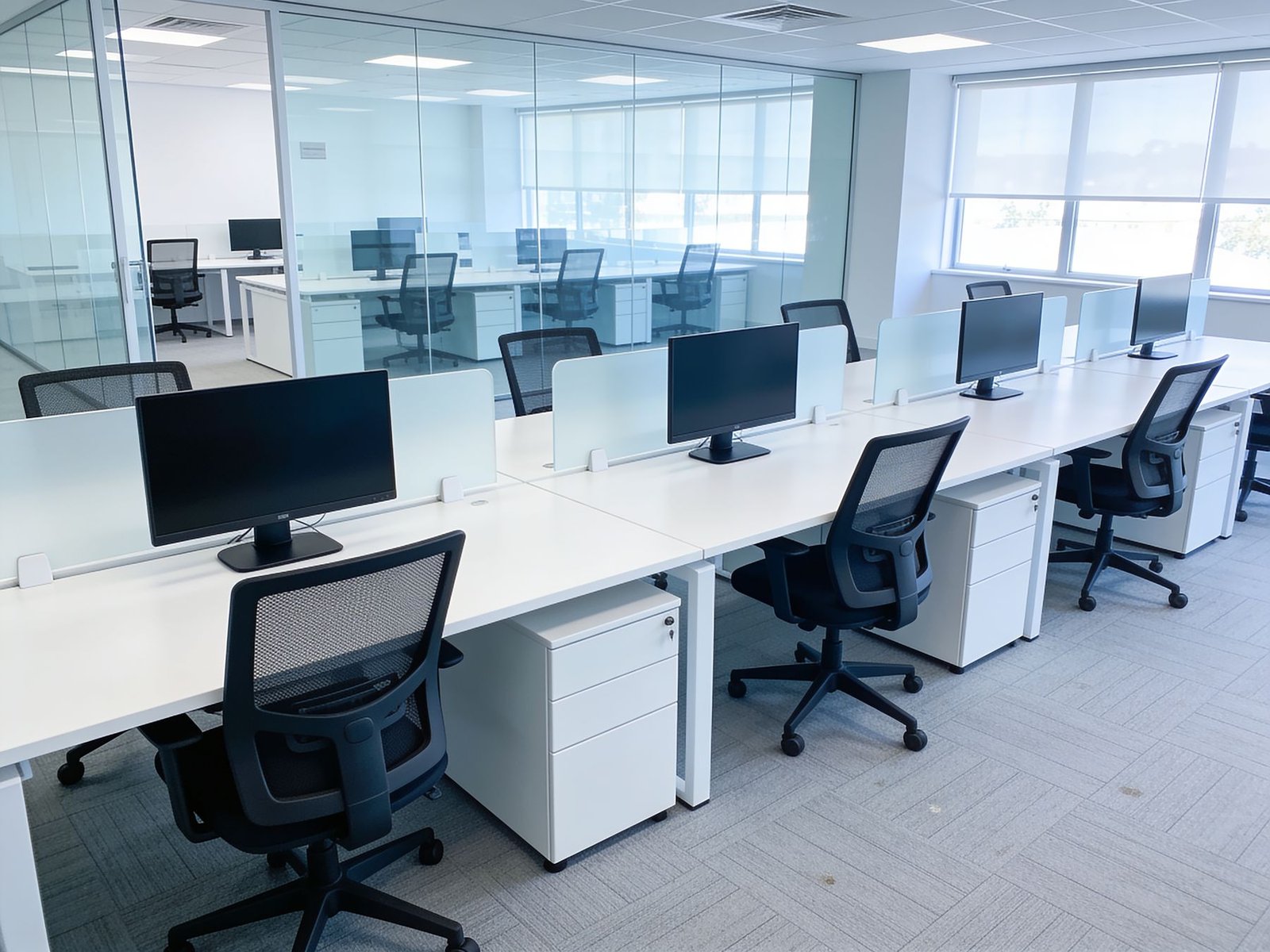 A spotless open-plan office after an after-hours clean