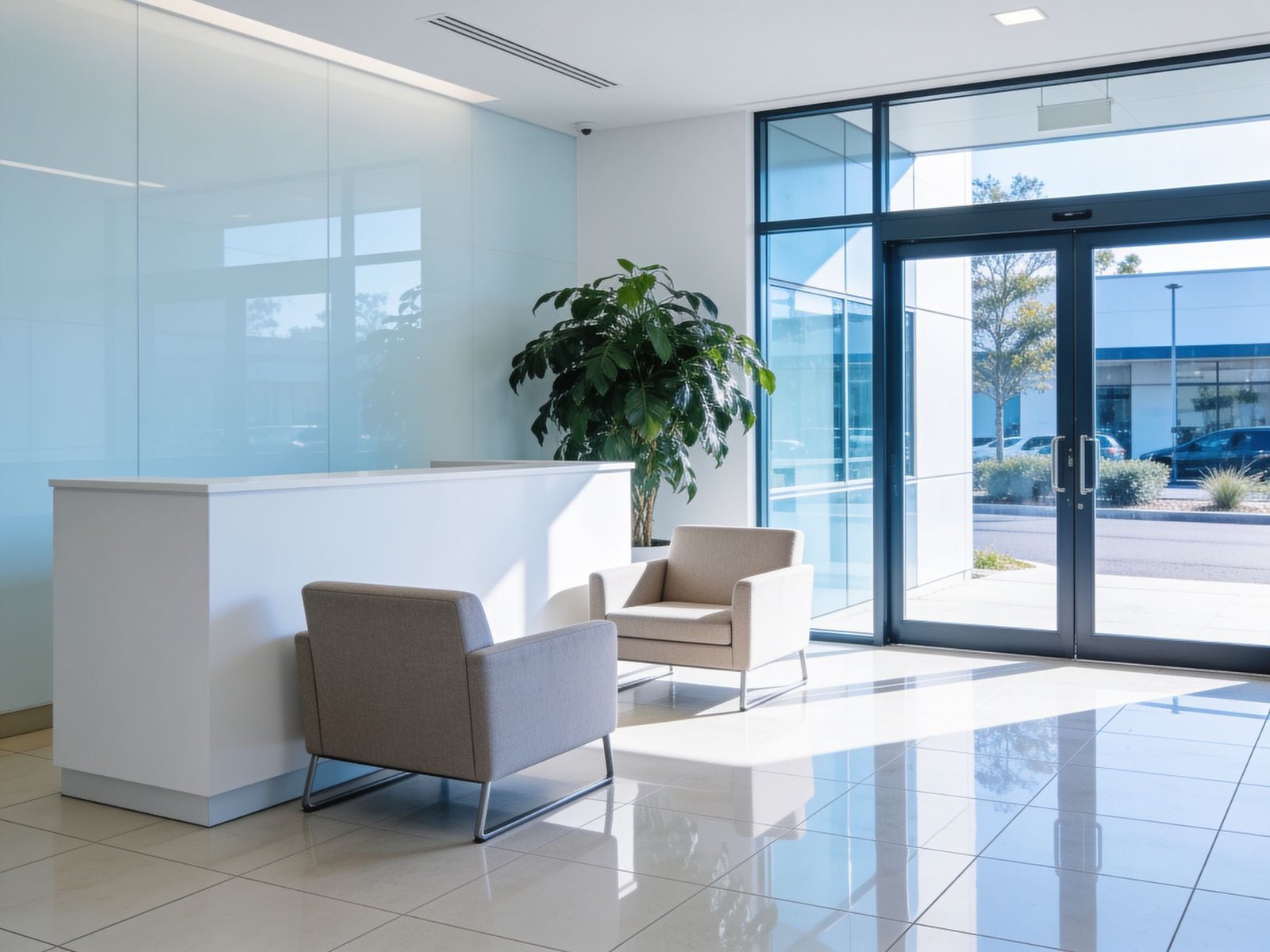 A spotless office reception and lobby