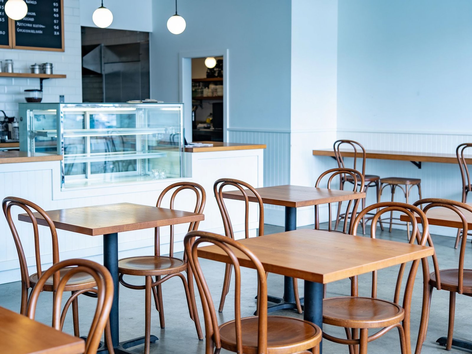 A clean cafe interior before opening